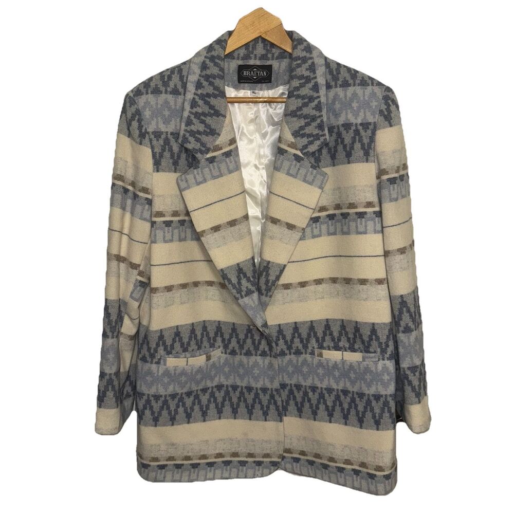 Braetan Vintage Wool Blend Coat Jacket Women Sz XL Boho Southwestern Aztec Cream